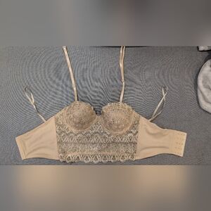 Revamped beige rhinestone bralette in size xs